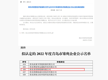 喜报|菲优特检测成功入选2022年度青岛市雏鹰企业